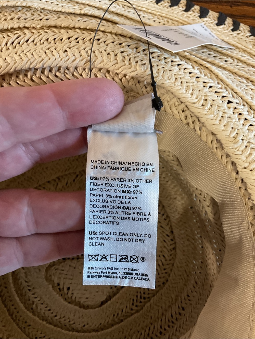Chico’s Straw Sun Hat Cowrie Shell Trim Black Whipstitch Wide Brim Beach Resort - Picture 12 of 14